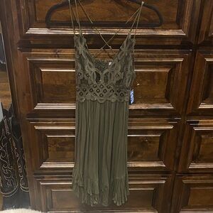 Free People size small Adela lace slip dress Army green